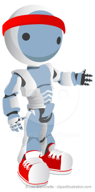 Blue Robot Runner with Red Shoes and Headband
