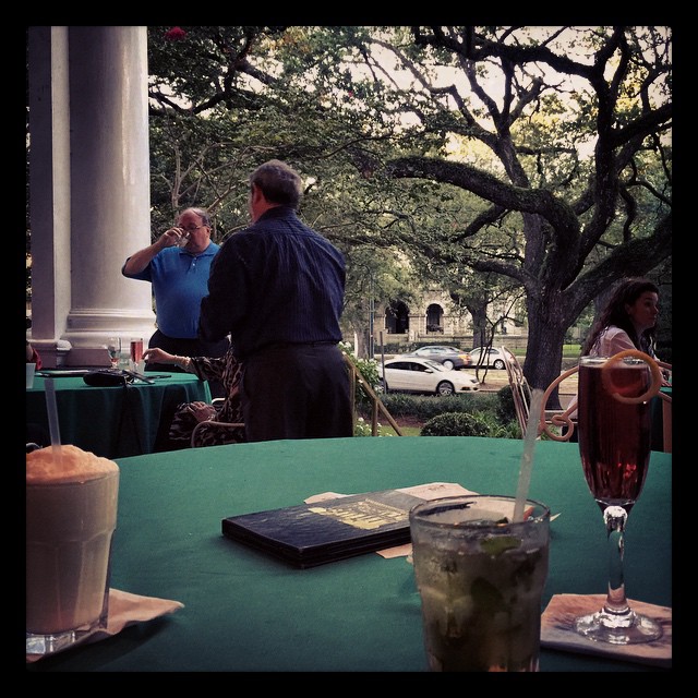Having cocktails on the porch of The Columns. Perhaps I should have worn my dressy chuck taylors? #Nola #thecolumns