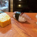 Egg and Mantis Clab sushis from Iroha Sushi @ Nakameguro