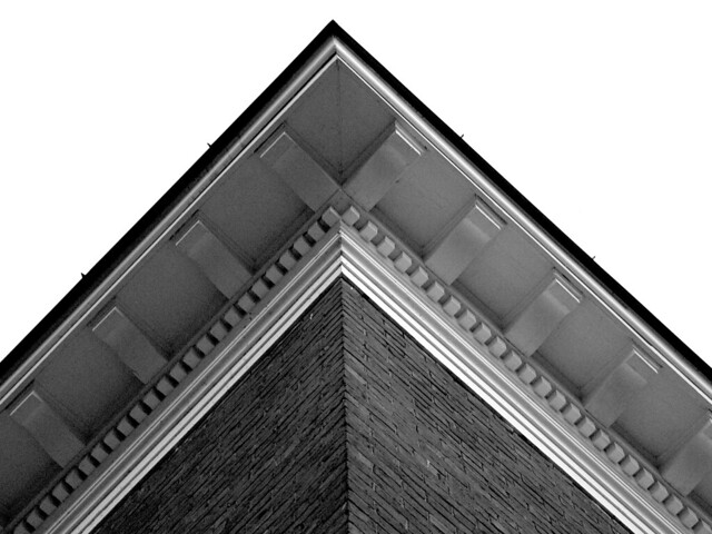 the corner of a building, looking up