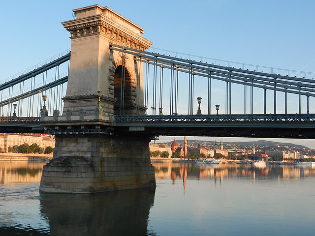 Szechenyi Chain Bridge (Szechenyi  Lanchid); Danube River, Budapest, Hungary [Lou Feltz]