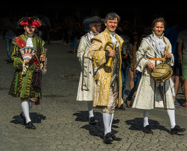 Performers in Prague advertising the opera Don Giovanni