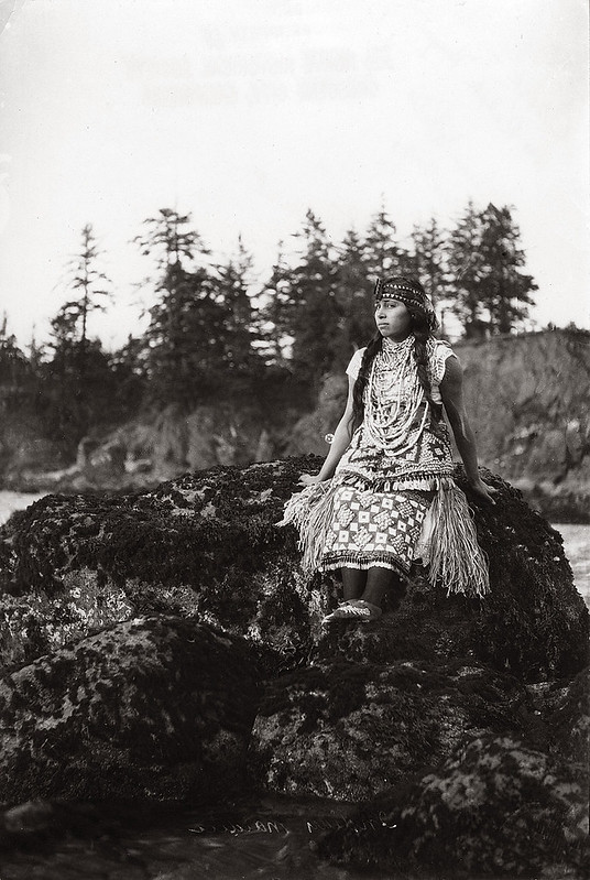 Bertha Stewart, Yurok woman on coast in Del Norte County