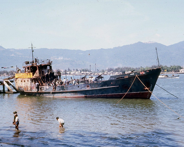 DA NANG 1966 - Captured North Vietnamese ship on display