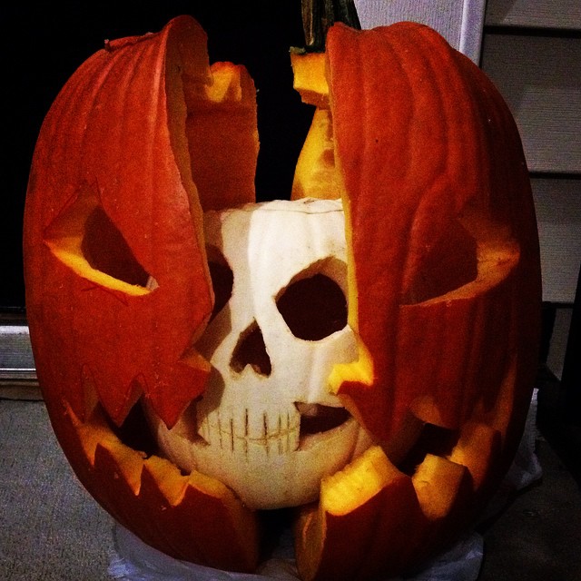 This year's pumpkin carved! Skull of a Jack o'Lantern. #skull #pumpkin #carving #jackolantern