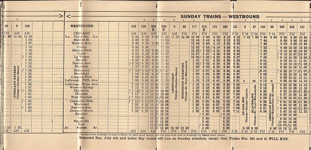 Burlington Route Suburban Service timetable - April 29, 1934