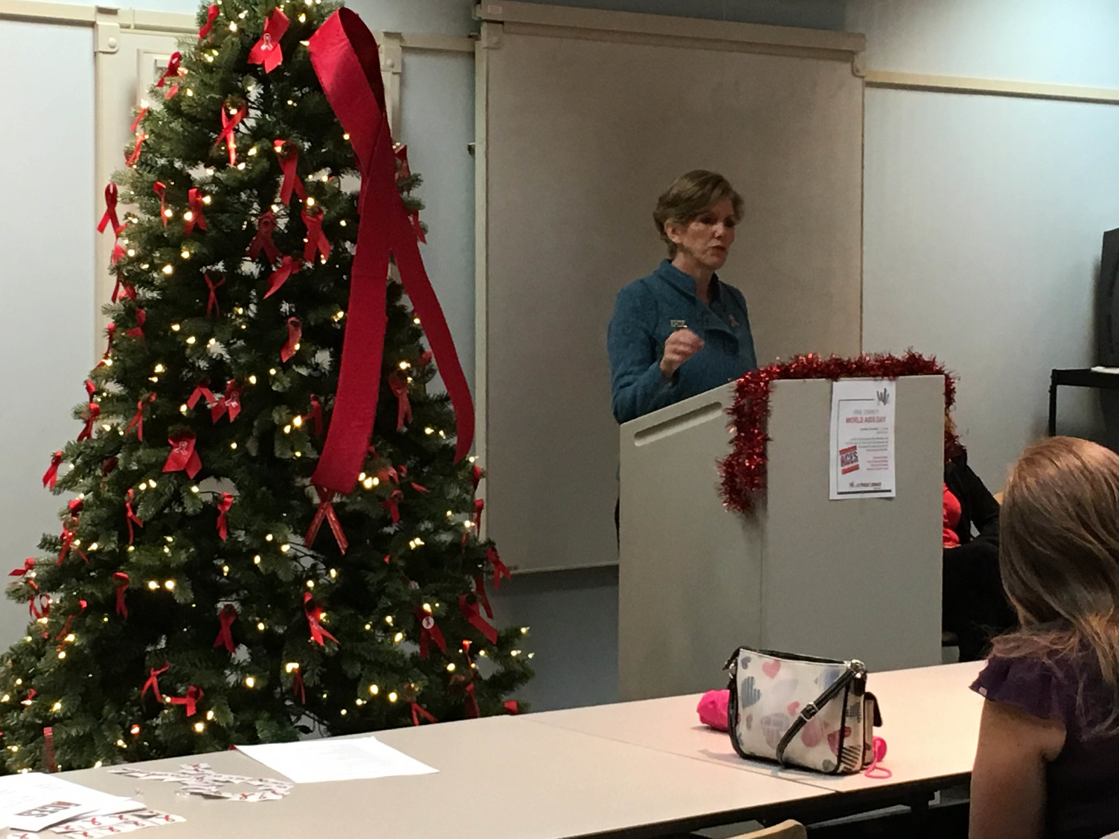 On Thursday, December 1, 2016, Erie County HIV Task Force had a presentation for World AIDS Day at the Blasco Public Library, 160 E Front St, Erie PA. The event included a display of AIDS quilt panels and other HIV-related art work. Speakers included Erie