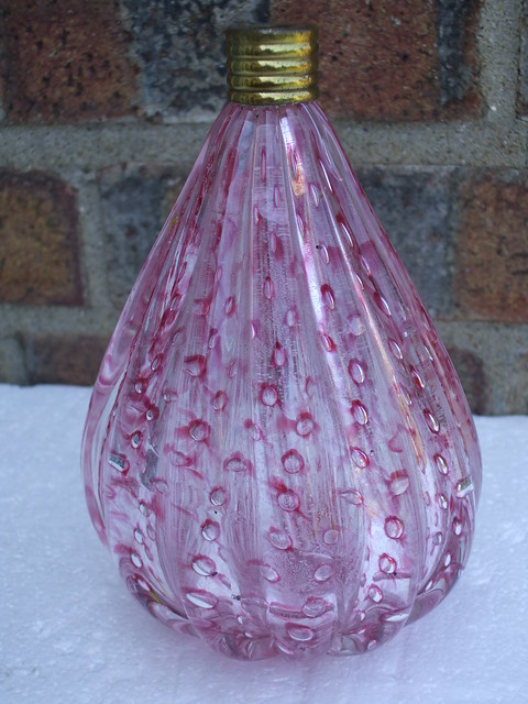 Murano Glass Lampbase Pink With Enclosed Bubbles Mid Century Modern 1960's ?