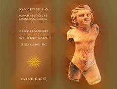 (excavation discoveries timeline inside) Macedonia central, Amfipolis museum, God Eros, dismembered clay figurine, Greece