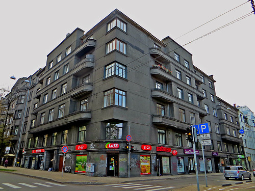 Functionalism-style apartment house with stores in Riga, Latvia. October 11, 2014 | by Aris Jansons