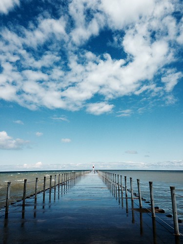 blue sky lighthouse lake newyork reflection water clouds pier vanishingpoint waves lakeontario charlottepier
