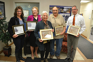 Sun, 10/11/2015 - 07:44 - Five Orleans County residents were honored for their efforts to preserve Orleans County history. The group includes from left: Melissa Ierlan, Delia Robinson, Peg Wiley, Al Capurso and Tim Archer.