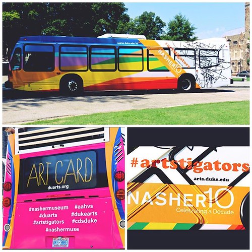 The new #artstigators bus is on the move! To celebrate the Nasher Museum of Art's 10th anniversary, the museum has decorated the DU-1112 university bus, which runs the C1-3 route between East and West Campus. The design is in the style of artist Odili Don