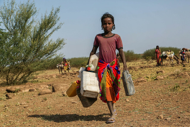 Sofia Mohammed, 12 years old, to her way to get drinking water after  walking 35 kms