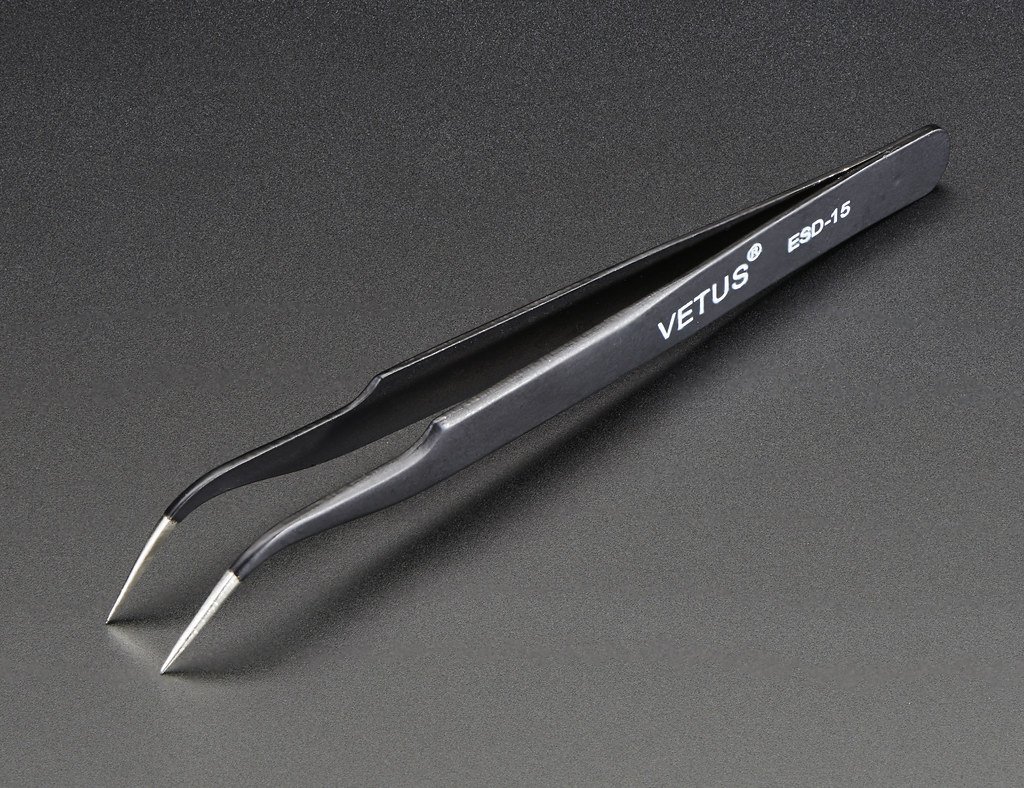 Fine tip curved tweezers - ESD safe - 120mm