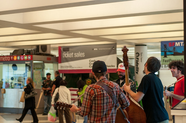 A Band Playing Music at Powell Street BART Station, San Francisco, California, USA