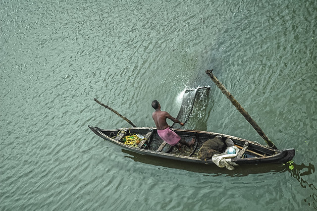 Washing the Fishing Net at Thevara, Cochin, Kerala, India