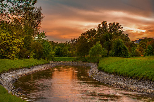 river in the evening by samdisc, river in the eveningpark morning sunset tree nature grass creek canon germany landscape evening fran