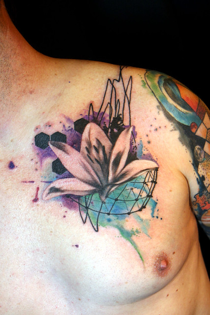 abstract watercolor lily tattoo