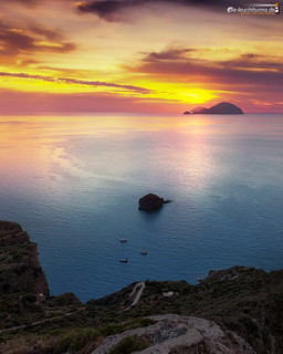Setting sun behind Aeolian  Islands