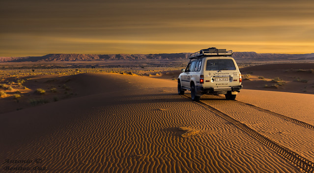 Frenados ante la majestuosidad del desierto. En Ouzina (Marruecos)