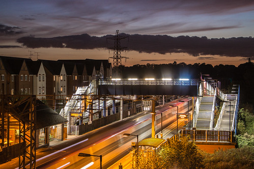 bridge sunset sky urban night speed train movement railway lighttrails tilehill matthewbiddle