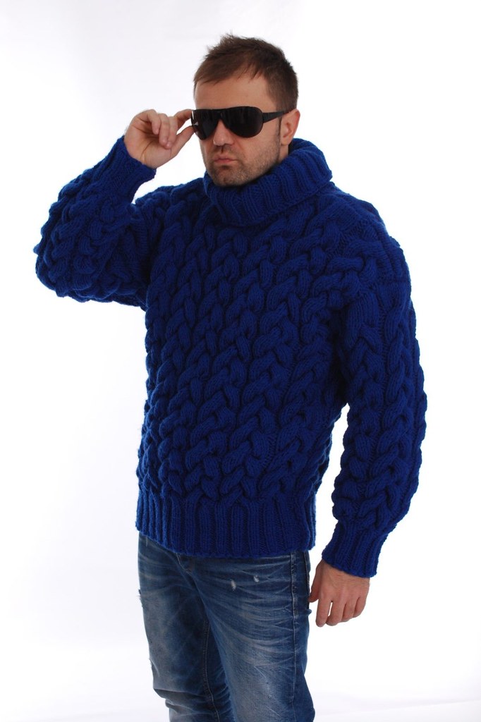 Men`s Hand Knitted Wool SWEATER Thick Fuzzy T-neck Pullove… | Flickr