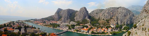 street old city travel roof sea summer people panorama mountain color building tree rock digital port canon eos boat town high nice colorful ship view hill croatia calm fortress cetina omis 70d