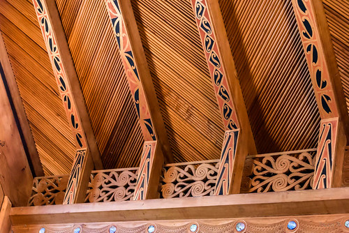 newzealand southisland bankspeninsula littleakaloa trees stlukeslittleakaloa church ceiling maorimotifs roof
