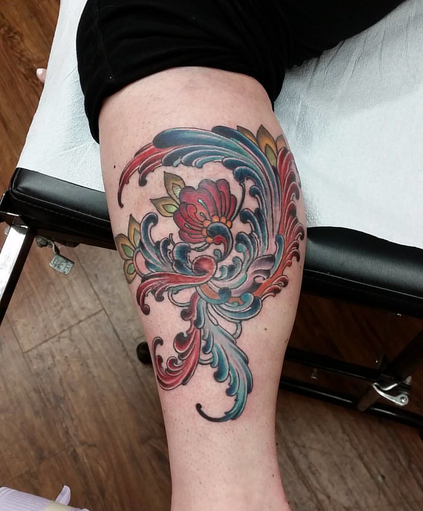 My Norwegian Rosemaling tattoo done by Gillian at Asylum Tattoo in Roanoke  VA So thrilled by her shading Also bonus tattoo she did for me hint I  was born with the dots 
