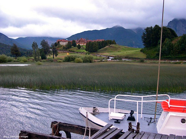 View to Llao Llao Hotel Golf & Spa Resort From Puerto Panuelo Wharf, San Carlos de Bariloche, Río Negro, Argentina