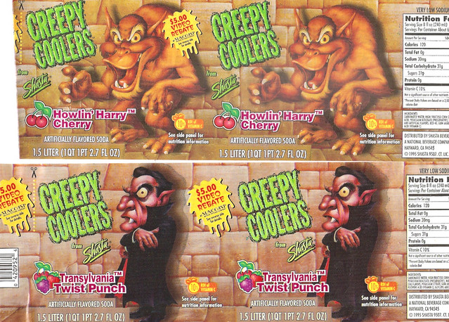 1995 Shasta Soda Creepy Coolers Monster Labels Suncoast VHS Rebate