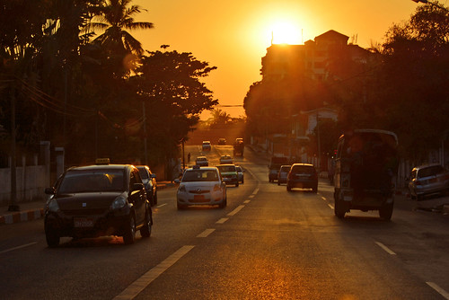 rangoon traffic sunset myanmar yangon travel cars
