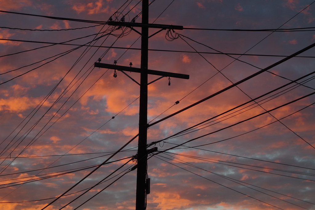Autumn Sunset With Power Poles