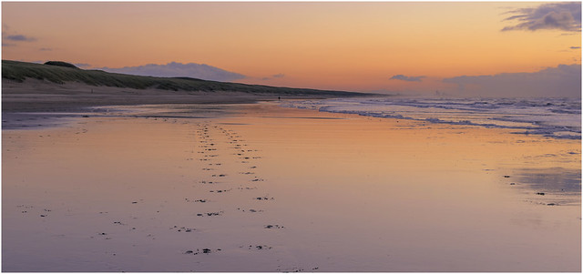 Footprints at sunset