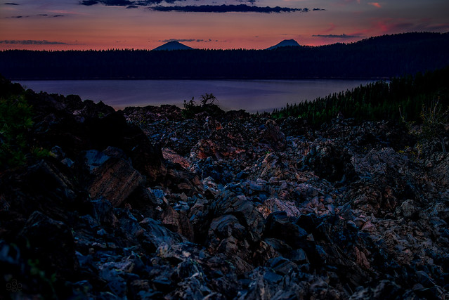 Mt Bachelor and South Sister in Big Obsidian twilight