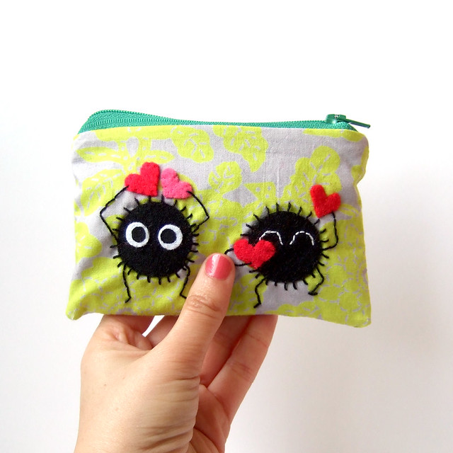 Soot sprite (kurosuke) pouch / coin purse, wallet from my neighbor totoro / spirited away collecting hearts