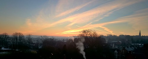 swindon dawn sunrise sky colour aircraft mist trees church morning 2016 stevemaskell wilts wiltshire uk frosty cold predawn daybreak november