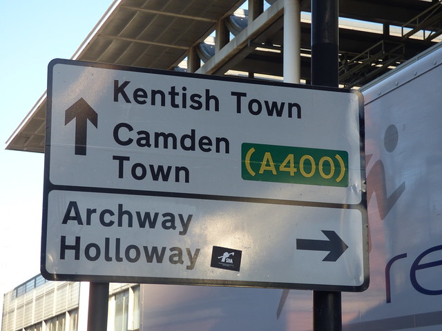 London St Pancras International Station - Midland Road entrance - sign - Kentish Town, Camden Town, Archway and Holloway