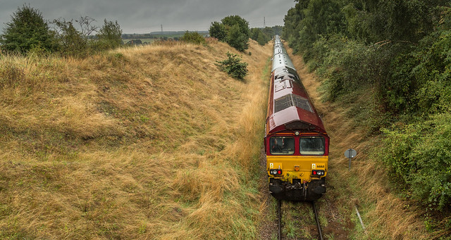 DB Schenker Class 66/0's No's 66168 & 66200 on the Rare Lines (Forgotten Tracks) Railtour at Welbeck Junction on 31-08-2015