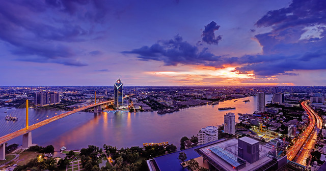 Rainy Sunset / Rama IX Bridge Pano / Bangkok