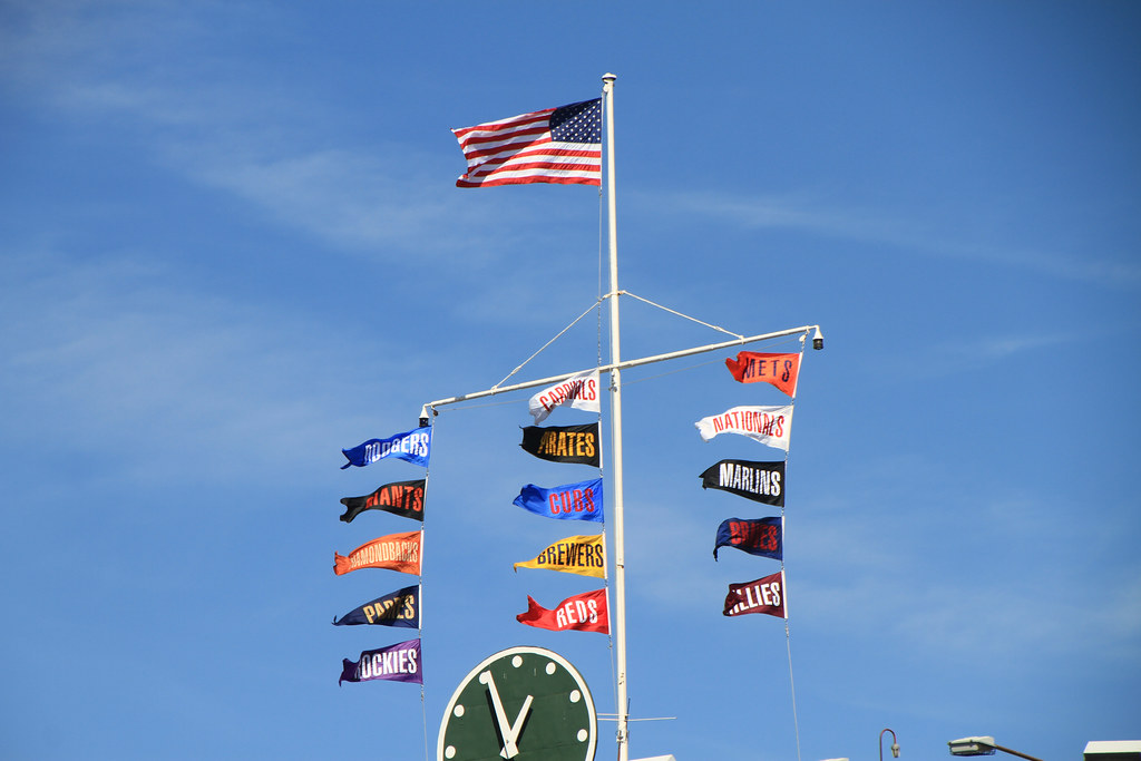 2015 standings flags on center field scoreboard