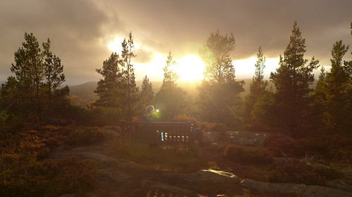 Sunset bench by We travel the Spaceways, Not many hills have benches at the top to sit on for a great view of the setting sun. Always nice to
