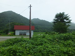 駅前 右手が糸沢集落、左手が宇白川集落だが、駅前には家(？)が1軒あるのみ