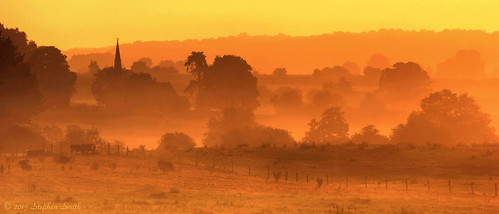 trees summer england orange mist colour english nature misty rural fence landscape gold countryside nikon scenery cattle farming northamptonshire earlymorning august fields silhoutte hdr newton 2014 hedgerows d80 newtonfieldcentre riverisevalley