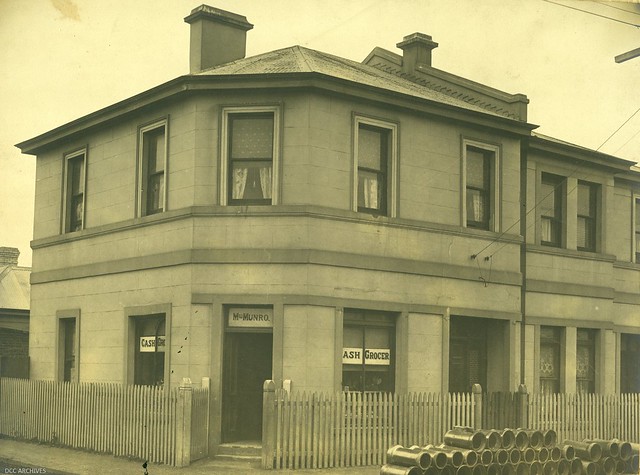 Mrs Munro's Grocery Shop 1913, corner of Atkinson and Melbourne Street, South Dunedin