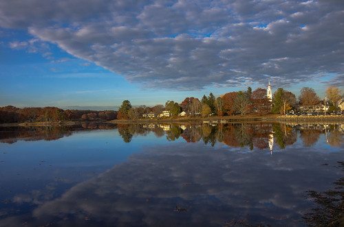autumn clouds reflections maine kennebunkport route9 kennebunkriver southcongregationalchurch