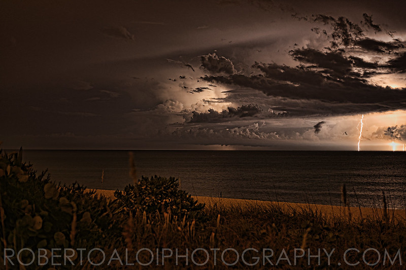 Lake Worth Beach - 8-13-15 - Lightning between Florida and Freeport Bahamas
