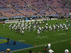 BYU Players Warming Up at Rose Bowl Prior to BYU-UCLA Game, Pasadena, California