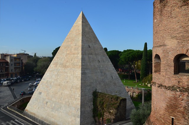 The Pyramid of Cestius, a monumental tomb for Gaius Cestius, built c. 18-12 BC, Rome